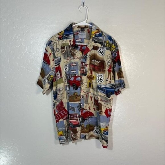 David Carey Originals Shirt Mens Large Route 66 Hawaiian Aloha Button Front - Picture 1 of 6